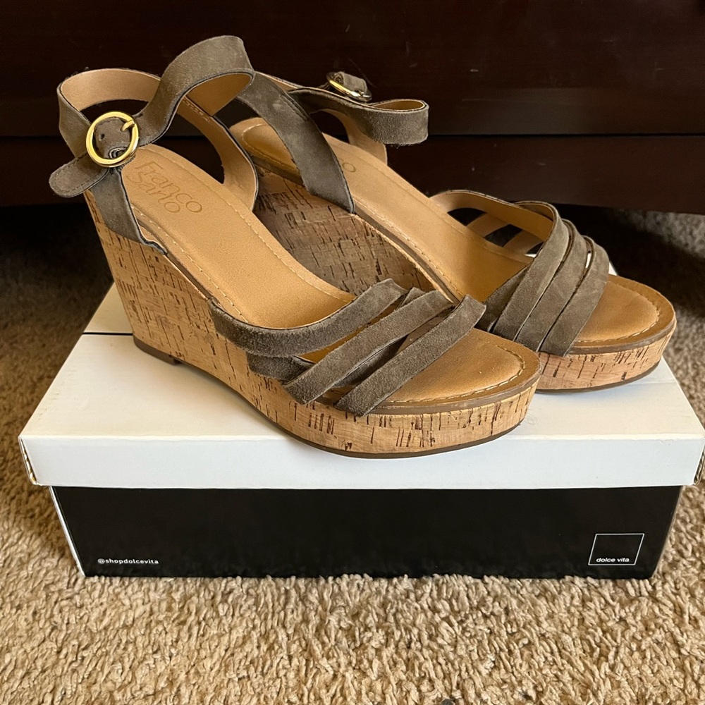 Franco Sarto Green Strap wedge sandals 7.5